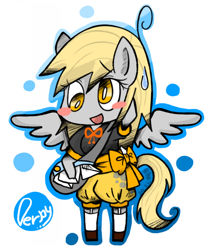 Size: 600x719 | Tagged: safe, artist:snow angel, derpy hooves, anthro, ambiguous facial structure, chibi, pixiv, solo