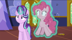 Size: 600x337 | Tagged: safe, screencap, fluttershy, pinkie pie, starlight glimmer, centipede, earth pony, insect, pegasus, pony, rat, unicorn, every little thing she does, :, animated, blinking, creepy crawlies, faic, female, frown, gif, grin, hypnosis, hypnotized, levitation, magic, mare, nervous, nope, smiling, spread wings, talking, telekinesis, underhoof, wavy mouth, wide eyes