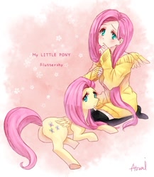 Size: 650x749 | Tagged: safe, artist:sontyou1992, fluttershy, clothes, human ponidox, humanized, sweatershy, winged humanization