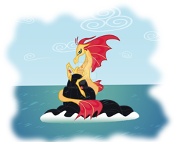 Size: 1600x1294 | Tagged: dead source, safe, artist:owlisun, sunset shimmer, siren, cutie mark, simple background, sirenified, solo, species swap, stone, sunset siren, transparent background, water