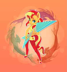 Size: 775x834 | Tagged: safe, artist:paper-rabbit, adagio dazzle, aria blaze, sonata dusk, sunset shimmer, anthro, siren, equestria girls, rainbow rocks, guitar, sunset shredder, the dazzlings