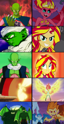 Size: 529x1024 | Tagged: safe, snails, snips, sunset satan, sunset shimmer, equestria girls, comparison, cymbal, dragon ball, dragon ball z, kami, king piccolo, musical instrument, nail (dbz), namekian, piccolo (dbz), tambourine