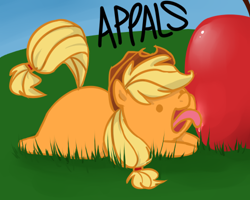 Size: 500x400 | Tagged: safe, artist:xarakayx, applejack, earth pony, pony, bean bag pony, licking, solo, that pony sure does love apples, tongue out