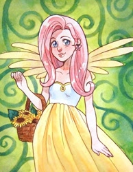 Size: 542x698 | Tagged: safe, artist:mimby-rabbit, fluttershy, clothes, dress, humanized, winged humanization