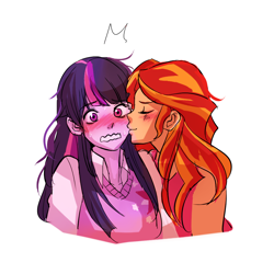 Size: 1000x1000 | Tagged: safe, artist:dashyice, sunset shimmer, twilight sparkle, equestria girls, rainbow rocks, female, lesbian, shipping, smooch, sunsetsparkle