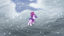 Size: 1920x1080 | Tagged: safe, screencap, snowfall frost, starlight glimmer, pony, windigo, a hearth's warming tail, cold nightmare timeline, female, mare, plot, snow, snowfall, solo, when you see it