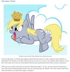 Size: 762x786 | Tagged: safe, derpy hooves, equestria daily, food, muffin, text, tongue out