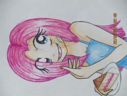 Size: 1032x774 | Tagged: safe, artist:gabrielaghost, pinkie pie, cake, humanized, sideways image, watermark