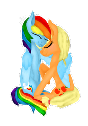 Size: 335x479 | Tagged: safe, artist:kralice-maviyildizbs, derpibooru import, applejack, rainbow dash, earth pony, pegasus, pony, appledash, female, lesbian, shipping