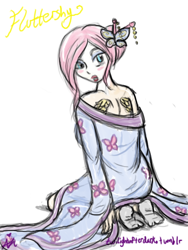 Size: 480x640 | Tagged: artist needed, safe, fluttershy, 30 minute art challenge, humanized, kimono (clothing), winged humanization