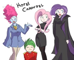 Size: 800x650 | Tagged: safe, fluttershy, pinkie pie, rarity, spike, crossover, hilarious in hindsight, hotel transylvania, humanized