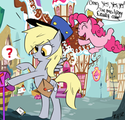 Size: 600x575 | Tagged: safe, artist:8-blit-poni, derpy hooves, pinkie pie, pegasus, pony, female, happy, mail, mailbox, mailpony, mare