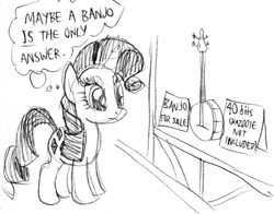 Size: 909x713 | Tagged: safe, artist:kturtle, rarity, pony, unicorn, banjo, female, horn, mare, musical instrument, solo