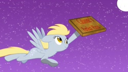 Size: 1191x670 | Tagged: safe, artist:amana07, derpy hooves, pegasus, pony, cute, female, flying, mare, moon, night, pizza