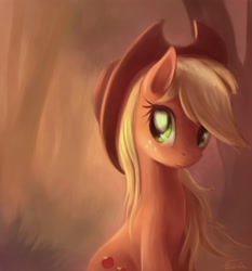 Size: 1200x1286 | Tagged: safe, artist:ajvl, applejack, earth pony, pony, cowboy hat, female, forest, hat, looking at you, mare, sitting, solo, stetson, tree