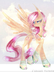 Size: 677x907 | Tagged: safe, artist:caramelflower, fluttershy, pegasus, pony, female, mare, pink mane, solo, yellow coat