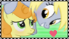 Size: 99x57 | Tagged: dead source, safe, artist:woop-de-de-doo, carrot top, derpy hooves, golden harvest, pegasus, pony, derpytop, deviantart stamp, female, lesbian, mare, shipping, stamp, underp