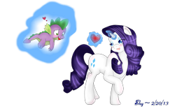 Size: 1920x1200 | Tagged: safe, artist:shymemories, rarity, spike, dragon, pony, unicorn, bedroom eyes, blushing, female, fire ruby, heart, looking back, magic, male, open mouth, raised hoof, shipping, smiling, sparity, straight, telekinesis, wingding eyes