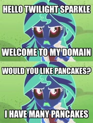 Size: 606x803 | Tagged: safe, screencap, sunset shimmer, equestria girls, image macro, inverted colors, meme, pancakes, solo