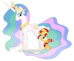 Size: 960x800 | Tagged: safe, artist:dm29, princess celestia, sunset shimmer, alicorn, pony, unicorn, cute, cutelestia, duo, filly, filly sunset shimmer, julian yeo is trying to murder us, looking up, momlestia, open mouth, raised hoof, shimmerbetes, simple background, smiling, transparent background, walking, younger