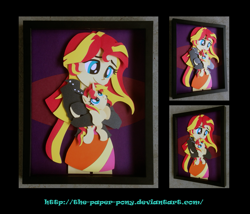 Size: 1325x1132 | Tagged: safe, artist:the-paper-pony, sunset shimmer, pony, equestria girls, craft, duality, filly, filly sunset shimmer, human ponidox, self ponidox, shadowbox, solo, square crossover