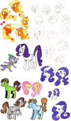 Size: 2000x3400 | Tagged: safe, artist:loneyqua, applejack, fluttershy, rarity, spike, oc, dragon, earth pony, pegasus, pony, unicorn, apple, female, male, shipping, sparity, straight, traditional art