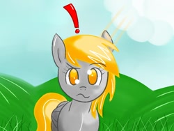 Size: 800x600 | Tagged: safe, artist:shinkuma, derpy hooves, pegasus, pony, confused, exclamation point, female, mare, solo, underp