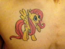 Size: 640x480 | Tagged: safe, artist:kanondorf, fluttershy, human, pony, irl, photo, tattoo, traditional art