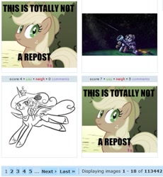 Size: 485x528 | Tagged: safe, applejack, earth pony, pony, everyday is repost, exploitable meme, juxtaposition, juxtaposition win, liar face, liarjack, meta