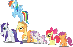 Size: 6308x4095 | Tagged: safe, artist:tralomine, derpibooru import, apple bloom, applejack, rainbow dash, rarity, scootaloo, sweetie belle, earth pony, pegasus, pony, unicorn, campfire tales, absurd resolution, cutie mark crusaders, female, filly, simple background, transparent background, vector, wet mane