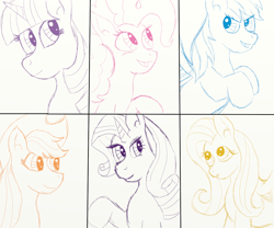 Size: 1200x1000 | Tagged: safe, artist:eulicious, derpibooru import, applejack, fluttershy, pinkie pie, rainbow dash, rarity, twilight sparkle, earth pony, pegasus, pony, unicorn, looking at you, mane six, simple background, sketch