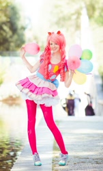 Size: 908x1500 | Tagged: safe, artist:ainlina, pinkie pie, human, balloon, cosplay, irl, irl human, photo, solo