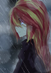 Size: 800x1131 | Tagged: safe, artist:caibaoreturn, sunset shimmer, equestria girls, pixiv, rain, solo