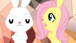 Size: 4320x2430 | Tagged: safe, artist:mrbarthalamul, angel bunny, fluttershy, gotye, parody, species swap