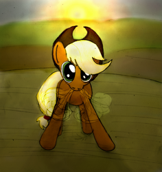 Size: 1175x1247 | Tagged: safe, artist:ksopies, applejack, earth pony, pony, colored, sunset, traditional art