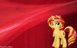 Size: 1024x640 | Tagged: safe, artist:theshadowstone, artist:xxstrawberry-rosexx, sunset shimmer, pony, unicorn, alternate hairstyle, crystallized, simple background, vector, wallpaper