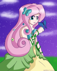 Size: 800x1000 | Tagged: safe, artist:az09aka, fluttershy, clothes, dress, humanized