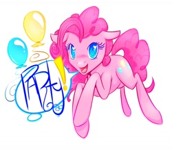 Size: 1280x1121 | Tagged: safe, artist:morkemime, pinkie pie, earth pony, pony, balloon, female, mare, pink coat, pink mane, solo