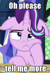 Size: 502x734 | Tagged: safe, edit, edited screencap, screencap, starlight glimmer, pony, unicorn, every little thing she does, bored, cropped, floppy ears, frown, image macro, meme, reaction image, sarcasm, solo