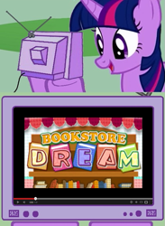 Size: 511x700 | Tagged: safe, derpibooru import, twilight sparkle, bookstore dream, dsiware game, exploitable meme, tv meme, video game, youtube