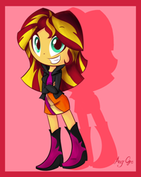 Size: 1200x1500 | Tagged: safe, artist:anggrc, sunset shimmer, equestria girls, rainbow rocks, chibi, clothes, skirt, solo