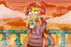 Size: 1080x720 | Tagged: safe, artist:lelka-philka, sunset shimmer, equestria girls, rainbow rocks, coffee, sketch, solo