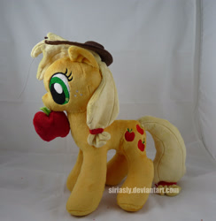 Size: 2617x2685 | Tagged: safe, artist:siriasly, applejack, apple, irl, obligatory apple, photo, plushie, solo