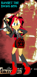 Size: 1800x3783 | Tagged: artist needed, safe, sunset shimmer, equestria girls, anarchy, donut steel, edgy, gun, joint, limp bizkit, linkin park, marijuana, marilyn manson, poe's law, recolor, shadow the hedgehog, sonic the hedgehog (series), swag