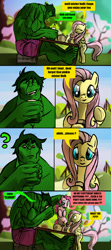 Size: 1024x2304 | Tagged: safe, artist:brokencreation, fluttershy, pinkie pie, earth pony, pegasus, pony, comic, crossover, the incredible hulk