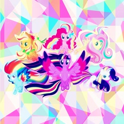 Size: 1773x1773 | Tagged: safe, derpibooru import, applejack, fluttershy, pinkie pie, rainbow dash, rarity, twilight sparkle, twilight sparkle (alicorn), alicorn, earth pony, pegasus, pony, unicorn, mane six, rainbow power