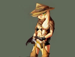 Size: 2278x1735 | Tagged: safe, applejack, human, chaps, gun, humanized, simple background