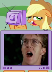 Size: 563x771 | Tagged: safe, applejack, earth pony, pony, exploitable meme, glasses, meme, troll 2, tv meme