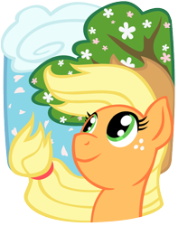 Size: 540x684 | Tagged: safe, artist:gingermint, artist:icekatze, applejack, earth pony, pony, flower, hat, solo, windswept mane