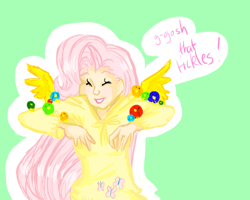 Size: 500x400 | Tagged: safe, artist:quixoticschlemiel, fluttershy, clothes, female, humanized, pink hair, solo, winged humanization